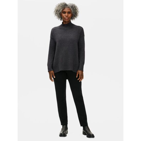 Eileen Fisher Merino Mock Neck Top in Regenerative Wool Black size M Orig. $278 - Picture 4 of 11